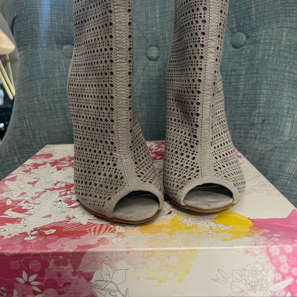 Chinese Laundry Taupe Peep-Toe Heeled Boots